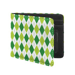 White And Green Argyle Pattern Print Bifold Wallet