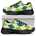 White And Green Argyle Pattern Print Black Chunky Shoes