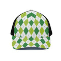 White And Green Argyle Pattern Print Black Mesh Trucker Hat
