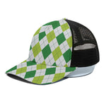 White And Green Argyle Pattern Print Black Mesh Trucker Cap