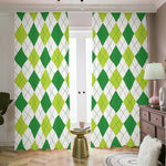 White And Green Argyle Pattern Print Blackout Pencil Pleat Curtains