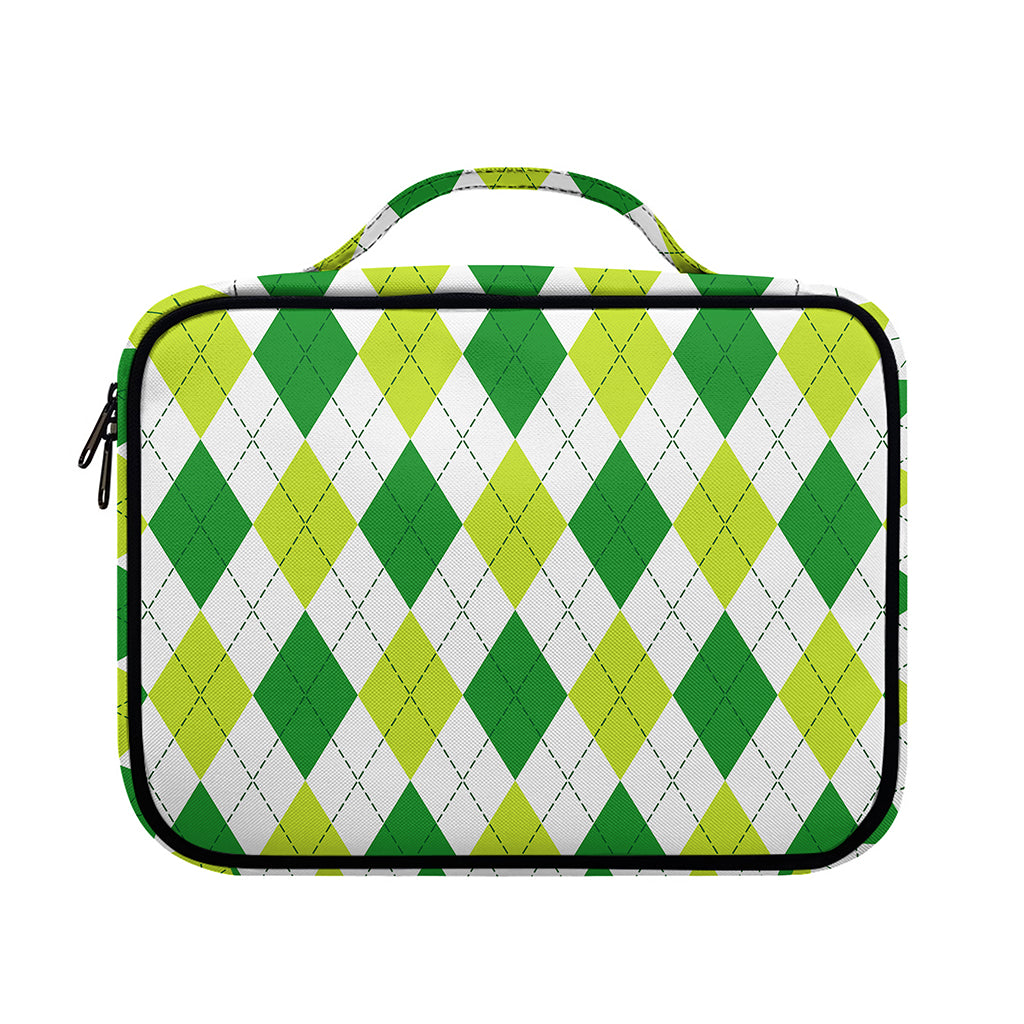 White And Green Argyle Pattern Print Briefcase Bible Bag