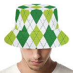 White And Green Argyle Pattern Print Bucket Hat