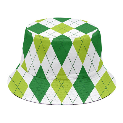White And Green Argyle Pattern Print Bucket Hat