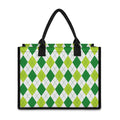White And Green Argyle Pattern Print Canvas Tote Bag