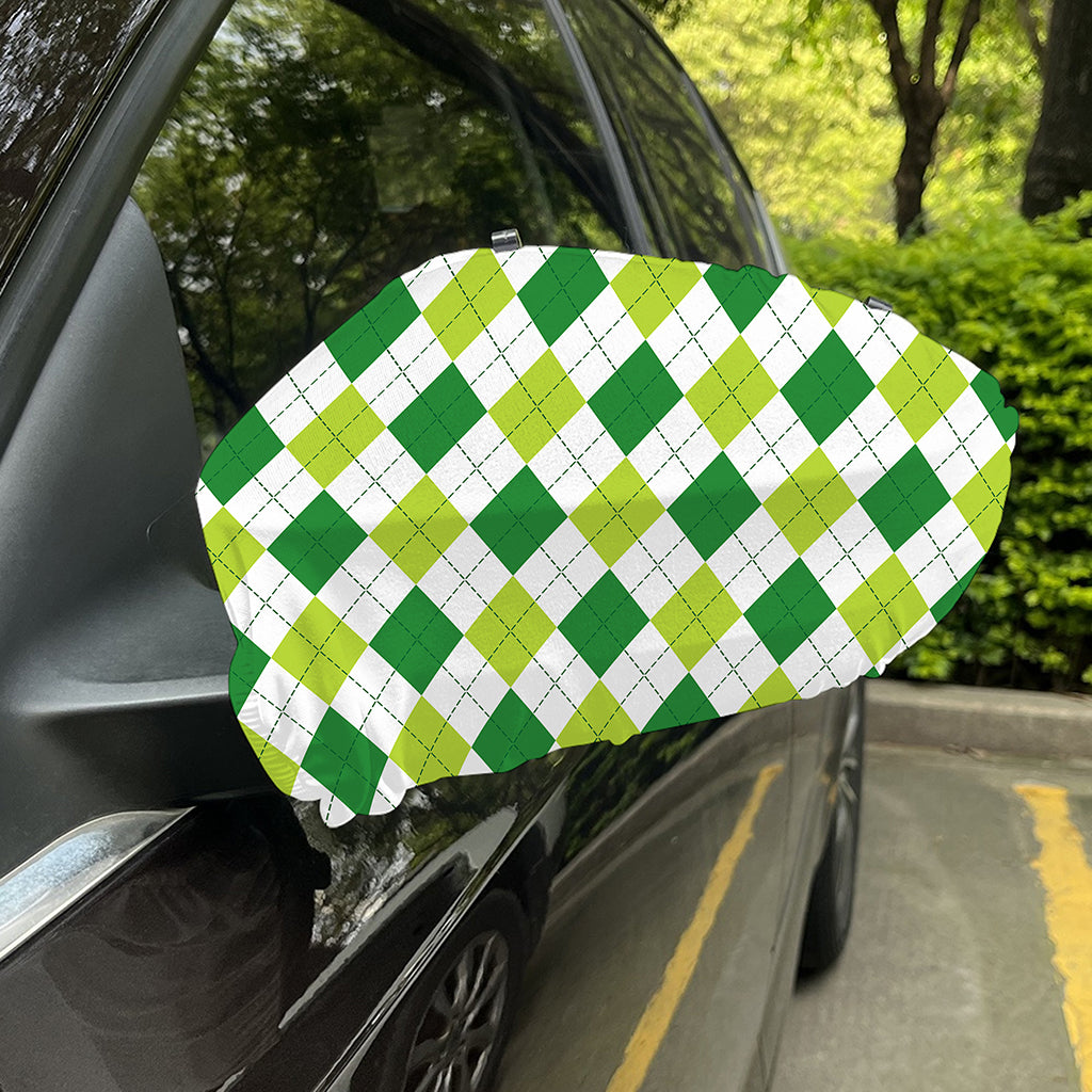 White And Green Argyle Pattern Print Car Side Mirror Covers