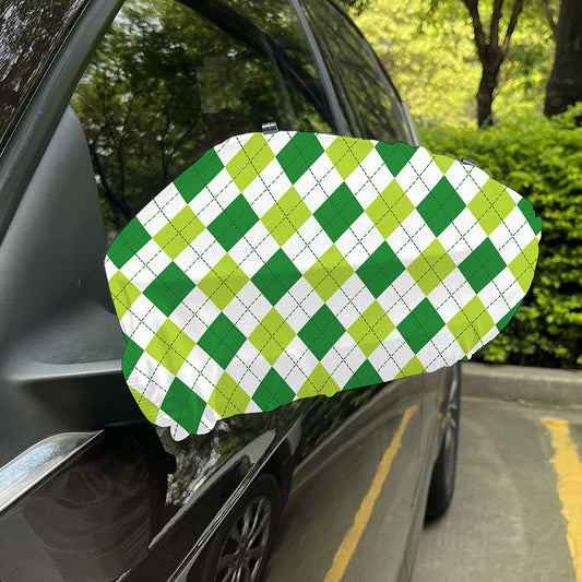 White And Green Argyle Pattern Print Car Side Mirror Covers