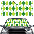 White And Green Argyle Pattern Print Car Windshield Sun Shade