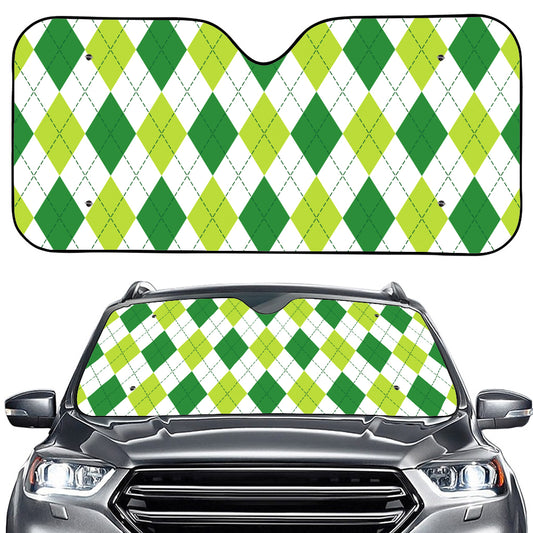 White And Green Argyle Pattern Print Car Windshield Sun Shade