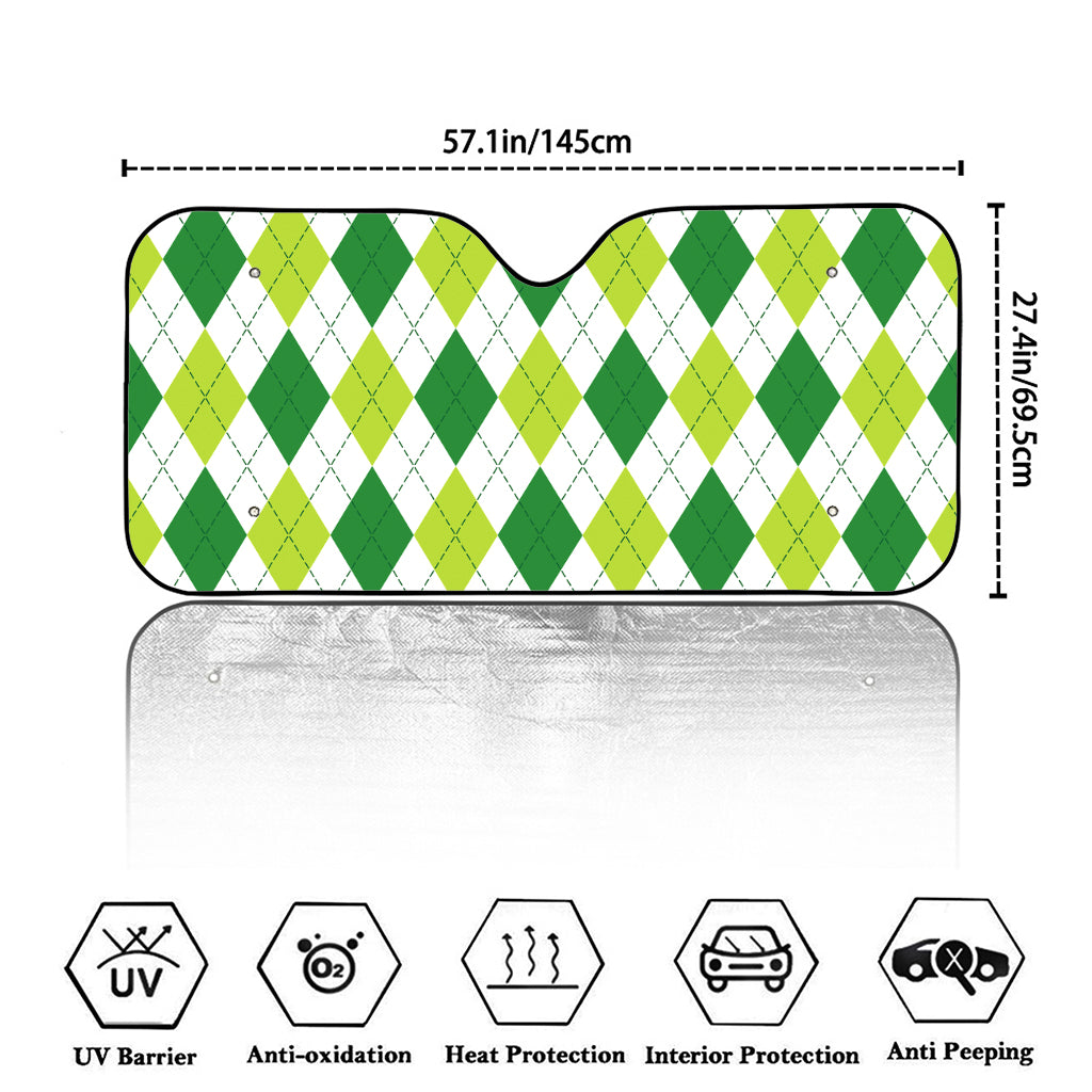White And Green Argyle Pattern Print Car Windshield Sun Shade
