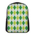 White And Green Argyle Pattern Print Casual Backpack