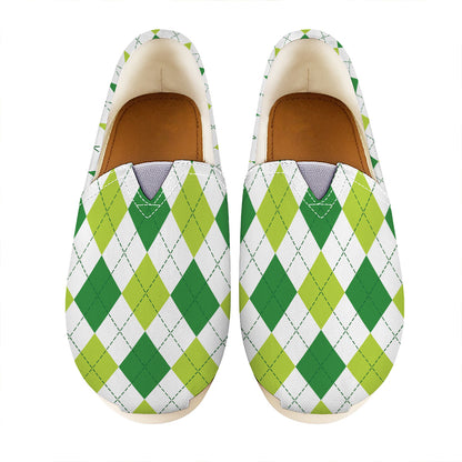 White And Green Argyle Pattern Print Casual Shoes