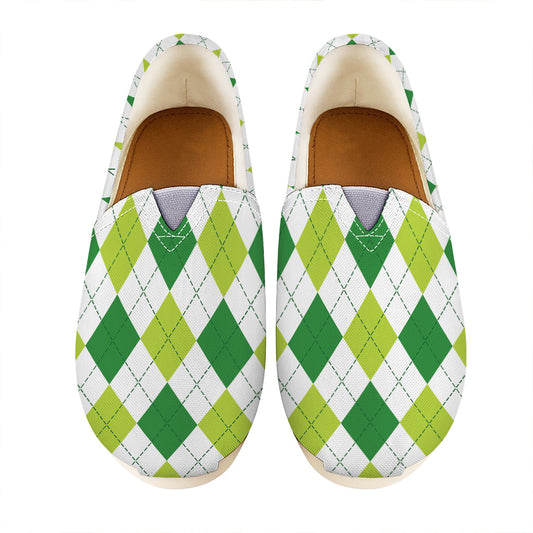 White And Green Argyle Pattern Print Casual Shoes