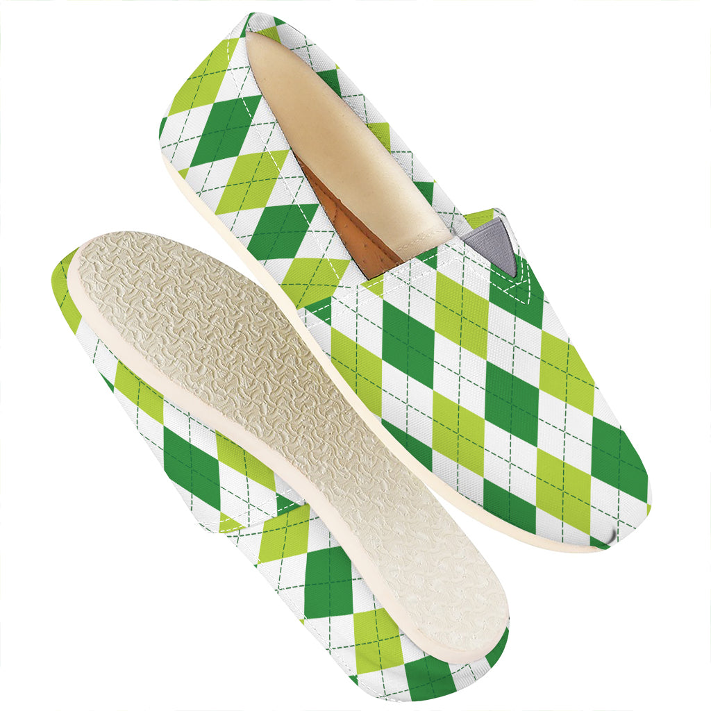 White And Green Argyle Pattern Print Casual Shoes