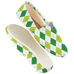 White And Green Argyle Pattern Print Casual Shoes