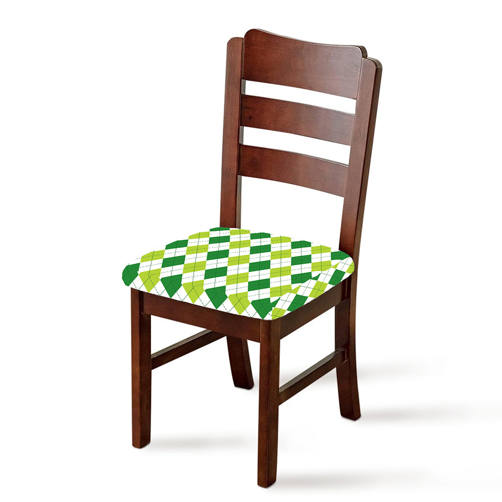 White And Green Argyle Pattern Print Chair Cushion Cover