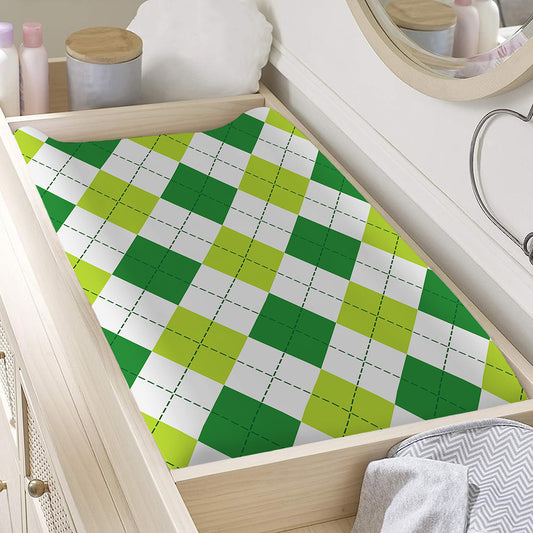 White And Green Argyle Pattern Print Changing Pad Cover