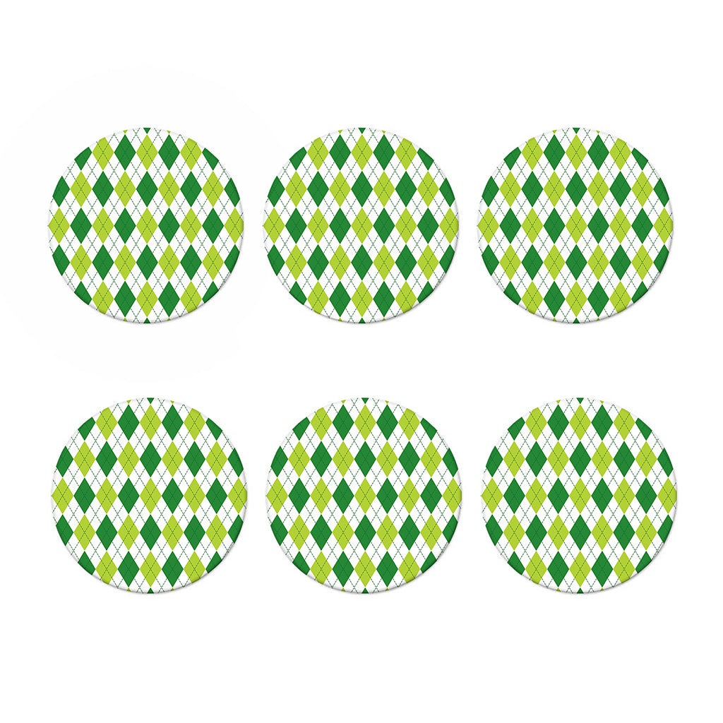 White And Green Argyle Pattern Print Coaster Set