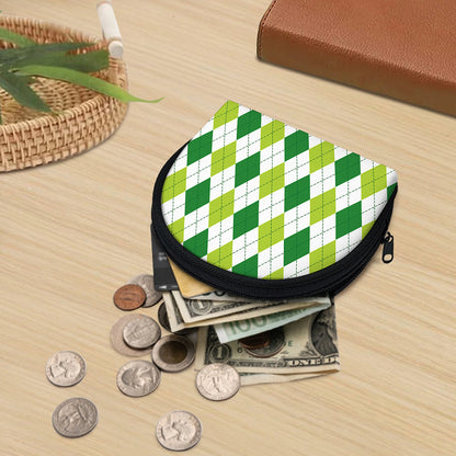 White And Green Argyle Pattern Print Coin Purse