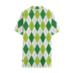 White And Green Argyle Pattern Print Cotton Hawaiian Shirt