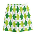 White And Green Argyle Pattern Print Cotton Shorts