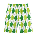 White And Green Argyle Pattern Print Cotton Shorts