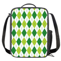 White And Green Argyle Pattern Print Crossbody Lunch Bag
