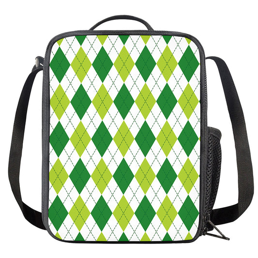 White And Green Argyle Pattern Print Crossbody Lunch Bag