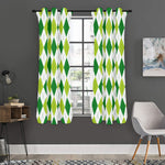 White And Green Argyle Pattern Print Curtain