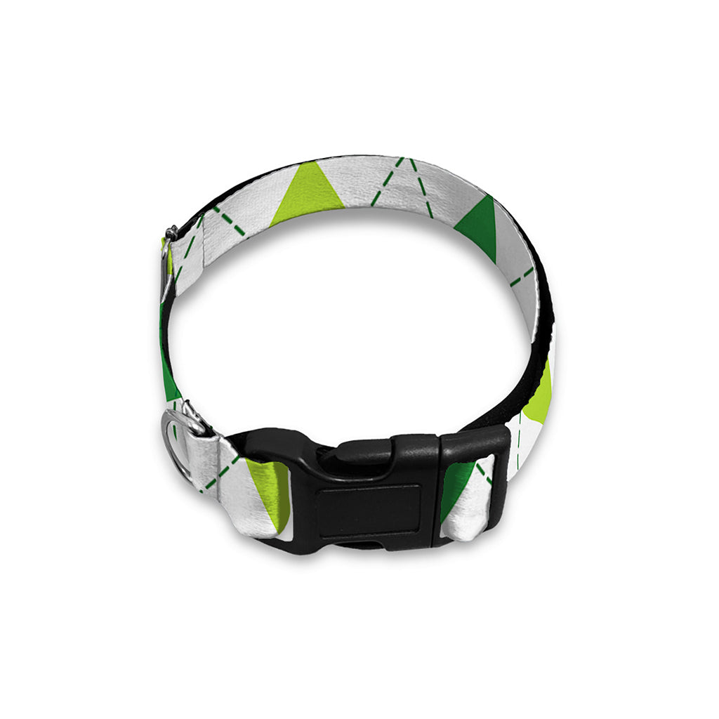 White And Green Argyle Pattern Print Dog Collar