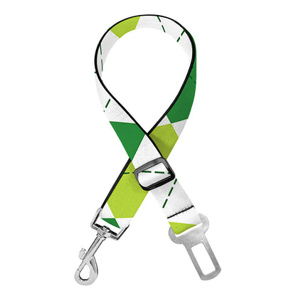 White And Green Argyle Pattern Print Dog Seat Belt