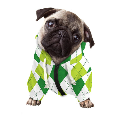White And Green Argyle Pattern Print Dog Zip Up Hoodie