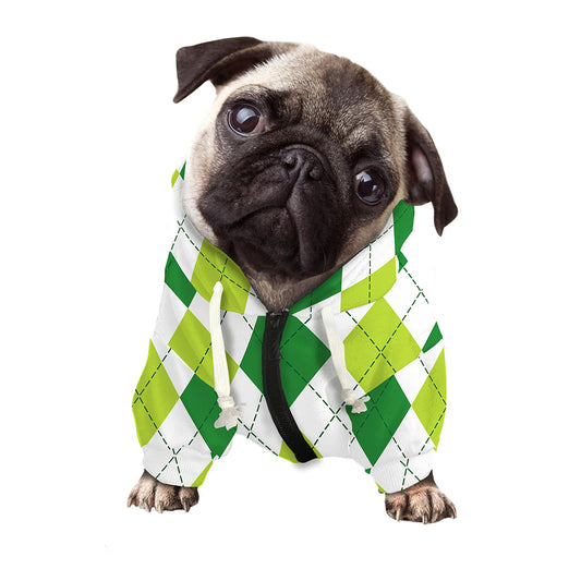 White And Green Argyle Pattern Print Dog Zip Up Hoodie