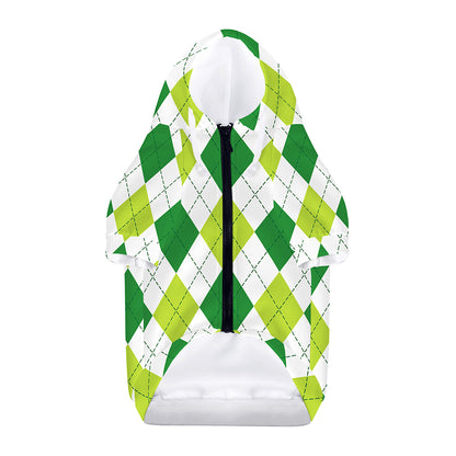 White And Green Argyle Pattern Print Dog Zip Up Hoodie