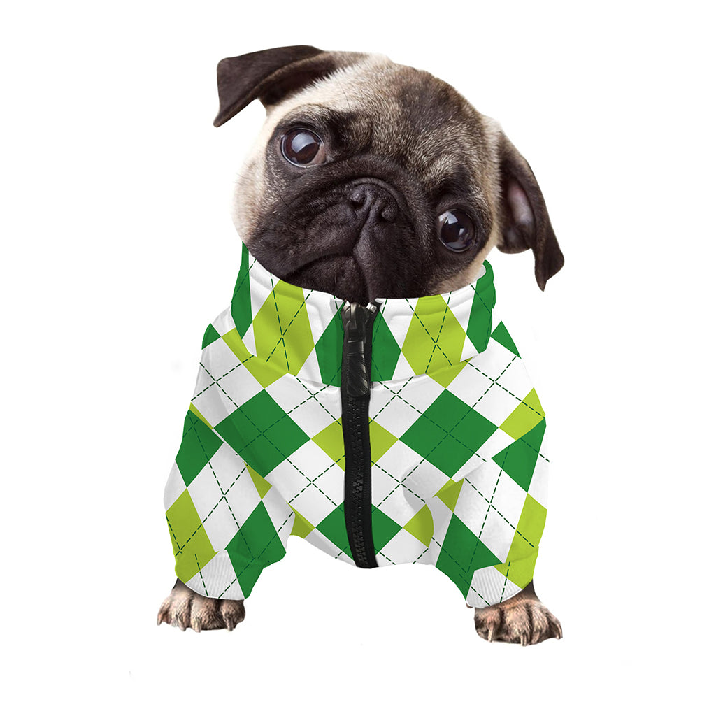 White And Green Argyle Pattern Print Dog Zip Up Jacket