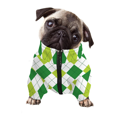 White And Green Argyle Pattern Print Dog Zip Up Jacket