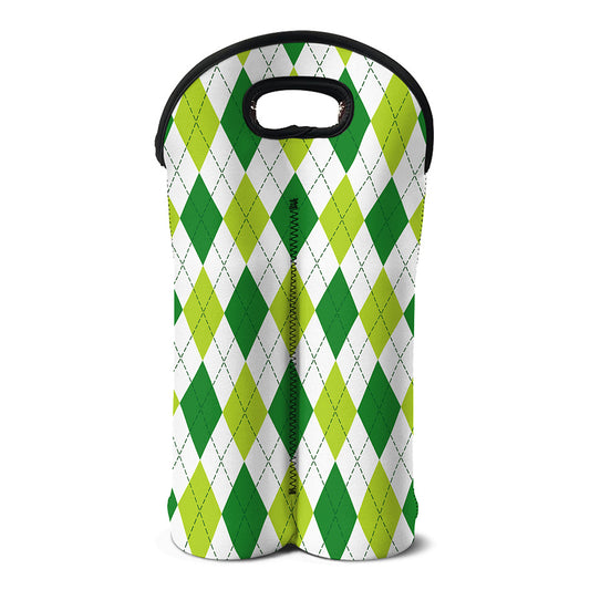 White And Green Argyle Pattern Print Double Neoprene Wine Tote
