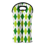White And Green Argyle Pattern Print Double Neoprene Wine Tote