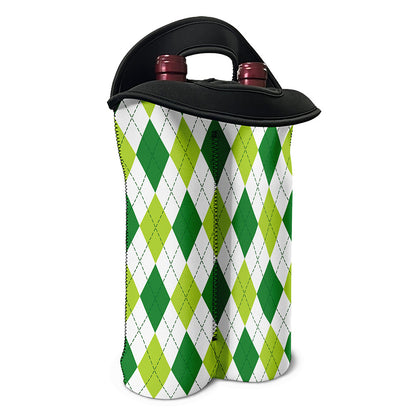 White And Green Argyle Pattern Print Double Neoprene Wine Tote