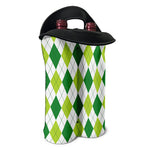 White And Green Argyle Pattern Print Double Neoprene Wine Tote
