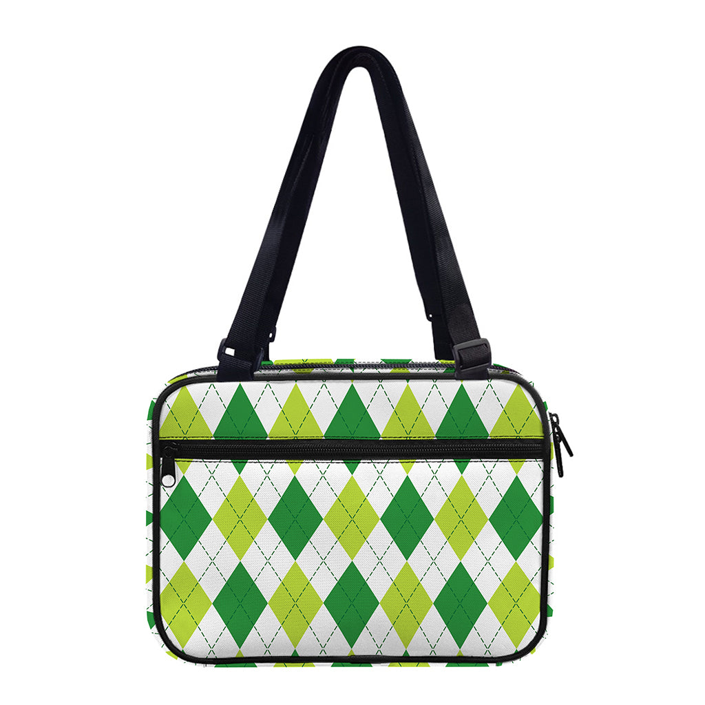 White And Green Argyle Pattern Print Double Strap Bible Bag