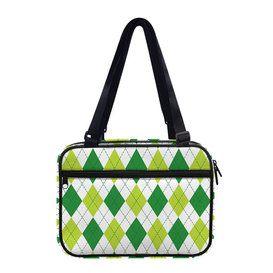 White And Green Argyle Pattern Print Double Strap Bible Bag