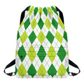 White And Green Argyle Pattern Print Drawstring Backpack