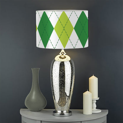 White And Green Argyle Pattern Print Drum Lamp Shade