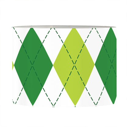 White And Green Argyle Pattern Print Drum Lamp Shade