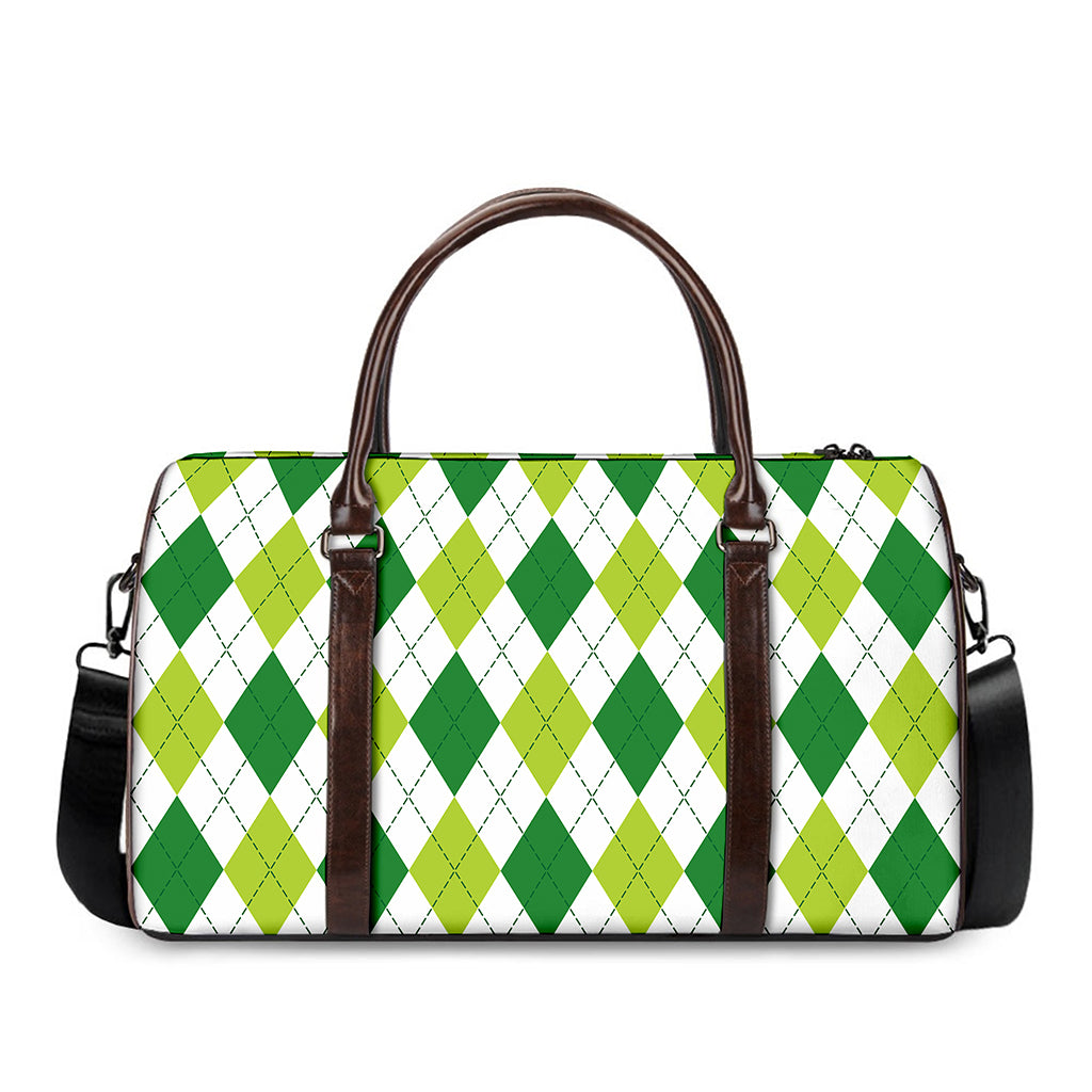 White And Green Argyle Pattern Print Duffle Bag