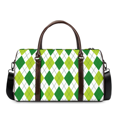 White And Green Argyle Pattern Print Duffle Bag