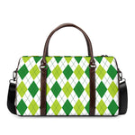 White And Green Argyle Pattern Print Duffle Bag