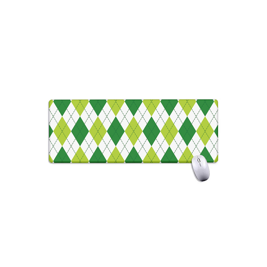 White And Green Argyle Pattern Print Extended Mouse Pad