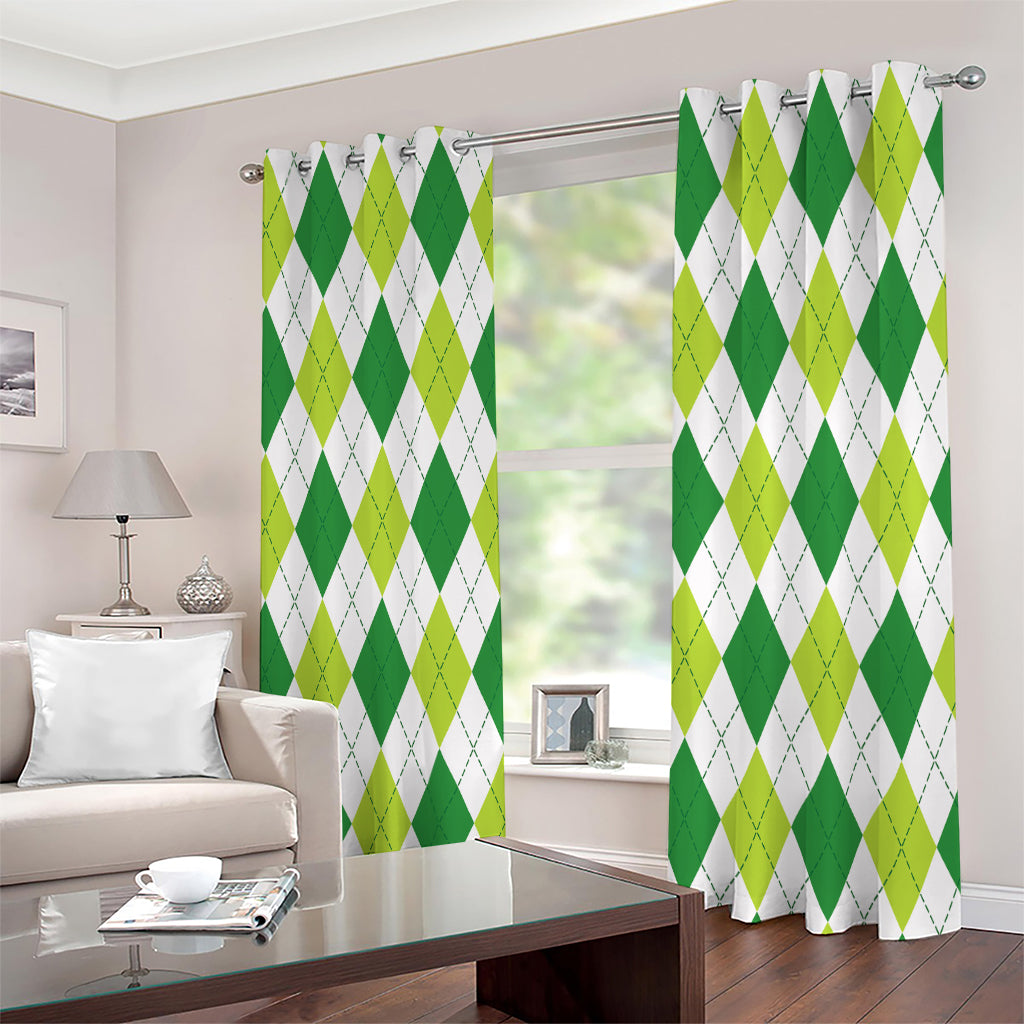 White And Green Argyle Pattern Print Extra Wide Grommet Curtains